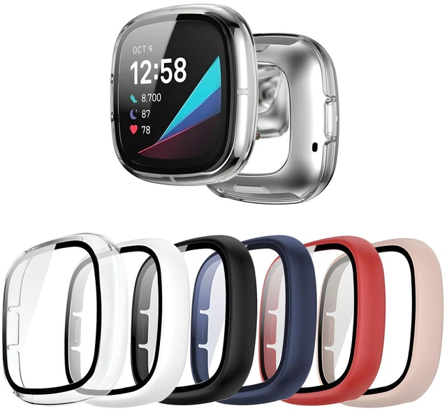 Main image of 6 Pack for Fitbit Sense/Versa 3 Screen Protector Case Hard PC,Built-in Tempered Glass Film,Full Coverage,All-Around,Shockproof,Bumper,Protective Cover,Protective Accessories