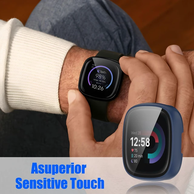 Alt view image 7 of 7 - 6 Pack for Fitbit Sense 2 / Versa 4 Screen Protector Case Hard PC,Built-in Tempered Glass Film,Full Coverage,All-Around,Shockproof,Bumper,Protective Cover,Protective Accessories