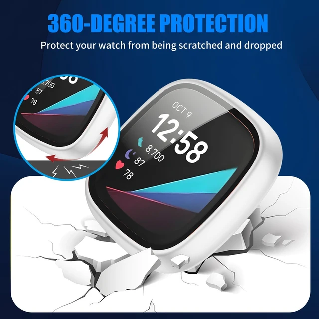 Alt view image 5 of 7 - 6 Pack for Fitbit Sense/Versa 3 Screen Protector Case Hard PC,Built-in Tempered Glass Film,Full Coverage,All-Around,Shockproof,Bumper,Protective Cover,Protective Accessories
