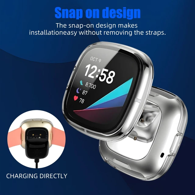 Alt view image 6 of 7 - 6 Pack for Fitbit Sense/Versa 3 Screen Protector Case Hard PC,Built-in Tempered Glass Film,Full Coverage,All-Around,Shockproof,Bumper,Protective Cover,Protective Accessories