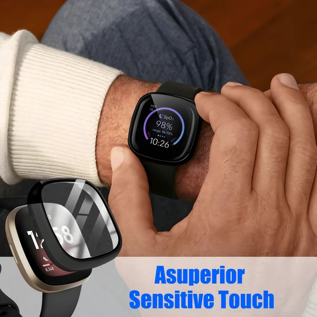 Alt view image 7 of 7 - 6 Pack for Fitbit Sense/Versa 3 Screen Protector Case Hard PC,Built-in Tempered Glass Film,Full Coverage,All-Around,Shockproof,Bumper,Protective Cover,Protective Accessories