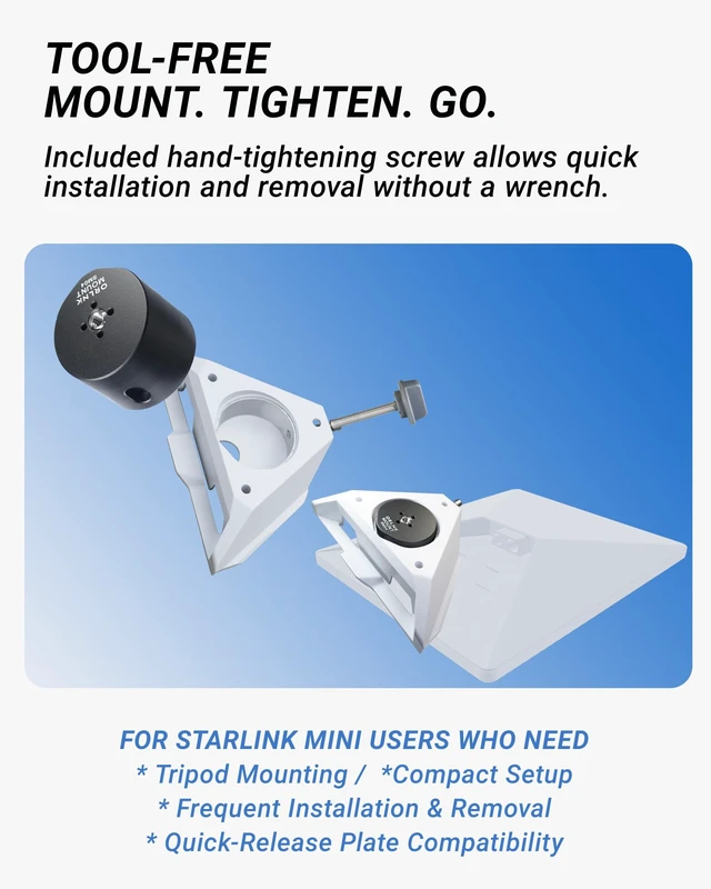 Alt view image 7 of 7 - ORLNK Tripod Adapter Mount for Starlink Mini with 1/4"-20 - Flush Install Fits Quick-Release Plate, Ball Mount Clamp, Flush Installation, Lightweight Aluminum Alloy, ORLNK SM04 Matte Black