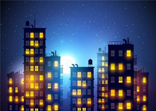 Main image of Starry Sky Super Hero City Skyline Backdrop 10x8FT City Night Building Skyline Decor, Halloween/Urban Themed/Birthday Photo Backdrop, Lightweight Vinyl, Easy Hang & Wipe Clean