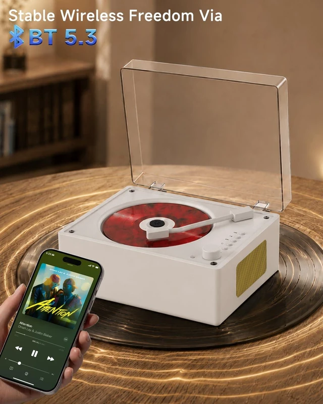 Alt view image 3 of 7 - CD Player Portable for Home with Bluetooth, Hi-Fi Dual Speakers, Remote Control, Desktop Retro CD Music Players for Kids & Adults, Support USB/AUX/Type-C Playback, Ideal Nostalgic Decor Gift