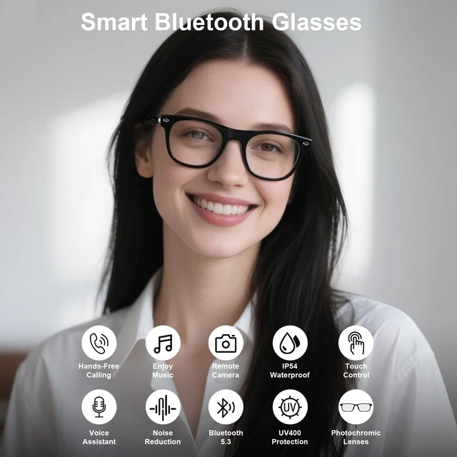 Alt view image 2 of 7 - Smart Bluetooth Glasses with Auto On/Off, Photochromic Lenses & Audio-Clear Touch Control, Hands-Free Calls, Open-Ear Audio, Lightweight Design, Bluetooth Glasses for Travel, Work & Daily Wear