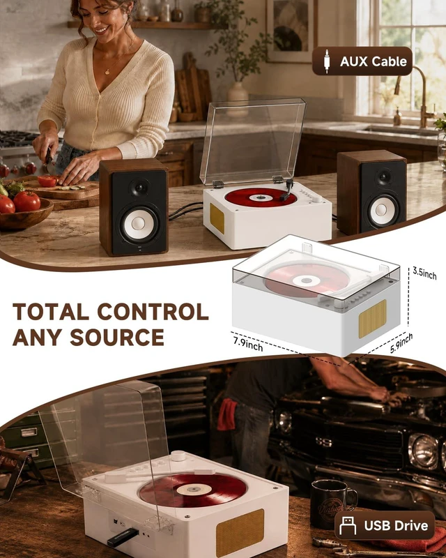 Alt view image 6 of 7 - CD Player Portable for Home with Bluetooth, Hi-Fi Dual Speakers, Remote Control, Desktop Retro CD Music Players for Kids & Adults, Support USB/AUX/Type-C Playback, Ideal Nostalgic Decor Gift