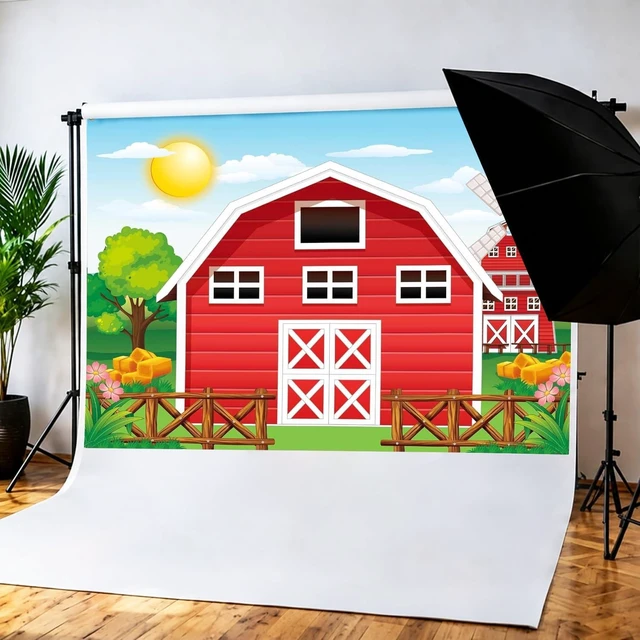 Alt view image 3 of 7 - Barn Children Birthday Party Decoration 87PCS Kit, All in One to Quick Set Up, Reuseable Farm Barnyard Backdrop 7x5 FT + Happy Birthday Banner + 2 Pennant Banner Flag + 50 Latex Balloons No Popping