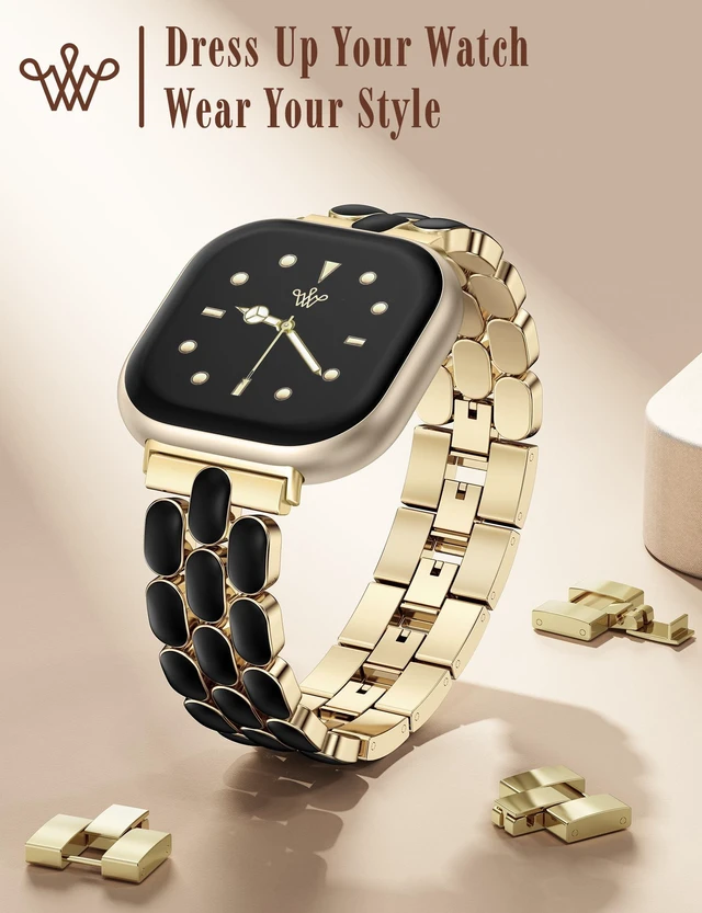 Alt view image 4 of 6 - Resin Metal Band Compatible with Fitbit Versa 4 Bands for Women/Sense 2/Sense/Versa 3, Jewelry-Style Dressy Bracelet with No-Tool Adjustment, Elegant Lightweight Strap for Work & Daily