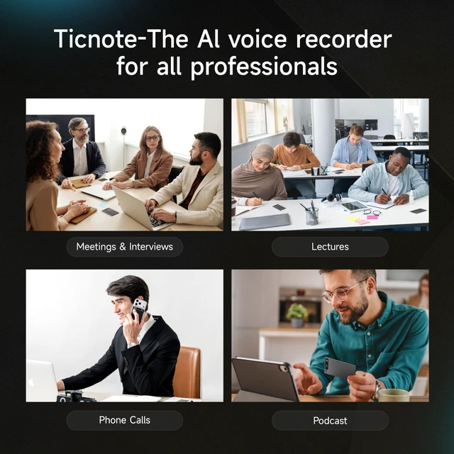 Alt view image 5 of 7 - TicNote AI Voice Recorder 64GB Memory Note Recorder w/Case App Control 120+ Languages Transcribe Summarize with AI Shadow Digital Audio Recorder for Phone Calls Lectures Meetings Interviews