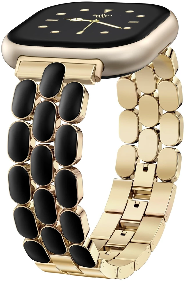 Main image of Resin Metal Band Compatible with Fitbit Versa 4 Bands for Women/Sense 2/Sense/Versa 3, Jewelry-Style Dressy Bracelet with No-Tool Adjustment, Elegant Lightweight Strap for Work & Daily