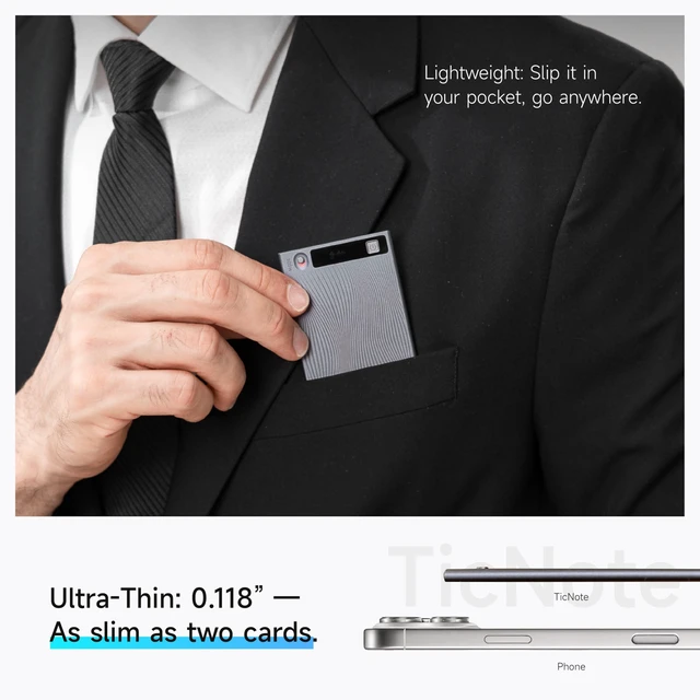 Alt view image 7 of 7 - TicNote AI Voice Recorder 64GB Memory Note Recorder w/Case App Control 120+ Languages Transcribe Summarize with AI Shadow Digital Audio Recorder for Phone Calls Lectures Meetings Interviews