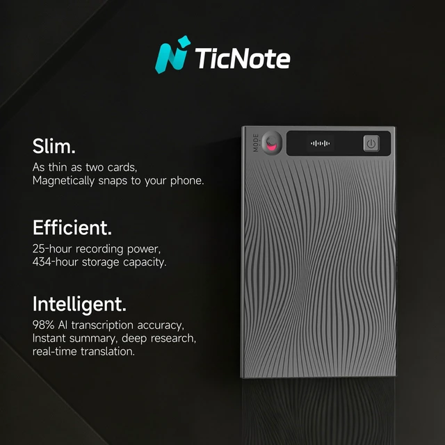 Alt view image 4 of 7 - TicNote AI Voice Recorder 64GB Memory Note Recorder w/Case App Control 120+ Languages Transcribe Summarize with AI Shadow Digital Audio Recorder for Phone Calls Lectures Meetings Interviews