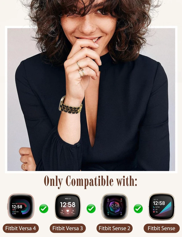 Alt view image 2 of 6 - Resin Metal Band Compatible with Fitbit Versa 4 Bands for Women/Sense 2/Sense/Versa 3, Jewelry-Style Dressy Bracelet with No-Tool Adjustment, Elegant Lightweight Strap for Work & Daily