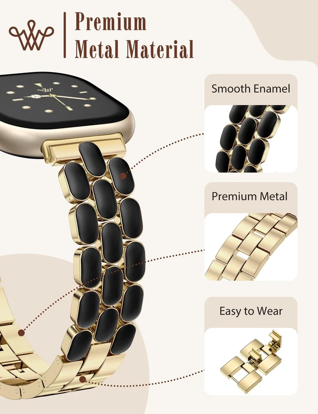 Alt view image 3 of 6 - Resin Metal Band Compatible with Fitbit Versa 4 Bands for Women/Sense 2/Sense/Versa 3, Jewelry-Style Dressy Bracelet with No-Tool Adjustment, Elegant Lightweight Strap for Work & Daily