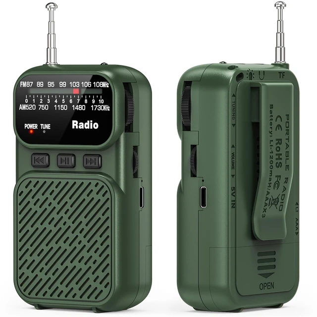 Main image of Portable Radio AM FM, Battery Operated Pocket Radio for Gift, Elder Best Reception Transistor Small Radios, with Bluetooth/Flashlight/Headphone Jack, USB-C Rechargeable or 3AAA Battery
