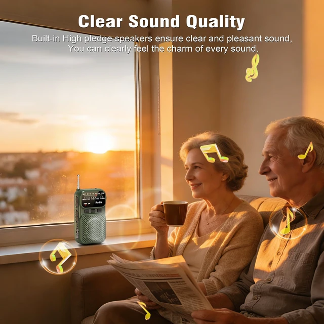 Alt view image 4 of 7 - Portable Radio AM FM, Battery Operated Pocket Radio for Gift, Elder Best Reception Transistor Small Radios, with Bluetooth/Flashlight/Headphone Jack, USB-C Rechargeable or 3AAA Battery