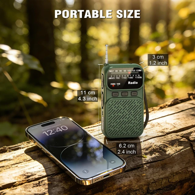 Alt view image 6 of 7 - Portable Radio AM FM, Battery Operated Pocket Radio for Gift, Elder Best Reception Transistor Small Radios, with Bluetooth/Flashlight/Headphone Jack, USB-C Rechargeable or 3AAA Battery