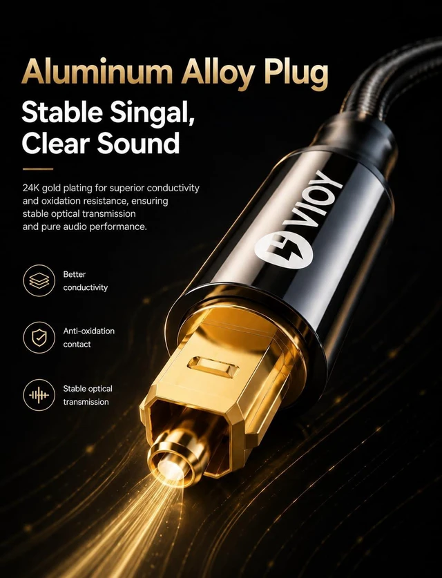 Alt view image 5 of 7 - Toslink Digital Optical Audio Cable 15 FT, Fiber Optic Braided Cord Aluminum shell, gold-plated Toslink plug with dust cap, braided for Dolby DTS PCM TV,PS5, Xbox, home theater, soundbar