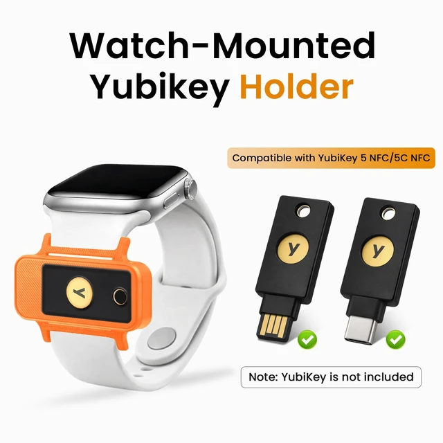 Alt view image 2 of 7 - Watchband Holder for YubiKey 5 NFC and 5C NFC, Orange 360° Protection, NFC Access, TPU Cover for Yubico Security Key, Lightweight, Everyday Carry