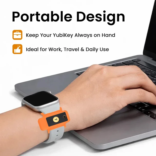 Alt view image 4 of 7 - Watchband Holder for YubiKey 5 NFC and 5C NFC, Orange 360° Protection, NFC Access, TPU Cover for Yubico Security Key, Lightweight, Everyday Carry