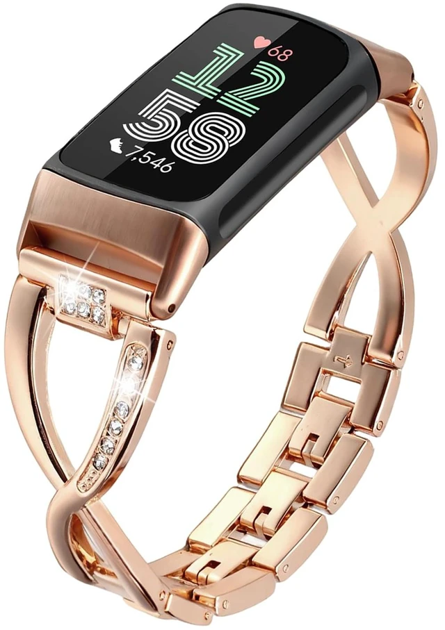 Main image of Dressy Bling Bands Compatible with Fitbit Charge 6/5 Women Stainless Steel Replacement Wristbands
