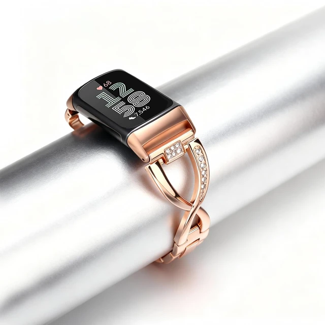 Alt view image 4 of 7 - Dressy Bling Bands Compatible with Fitbit Charge 6/5 Women Stainless Steel Replacement Wristbands