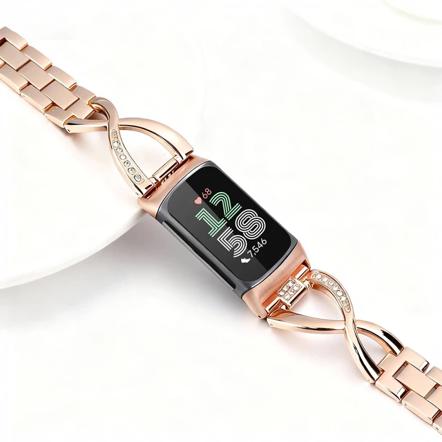 Alt view image 3 of 7 - Dressy Bling Bands Compatible with Fitbit Charge 6/5 Women Stainless Steel Replacement Wristbands