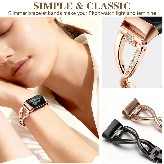 Alt view image 7 of 7 - Dressy Bling Bands Compatible with Fitbit Charge 6/5 Women Stainless Steel Replacement Wristbands