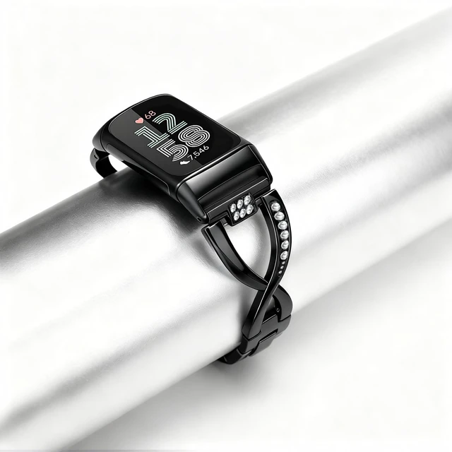 Alt view image 4 of 7 - Dressy Bling Bands Compatible with Fitbit Charge 6/5 Women Stainless Steel Replacement Wristbands