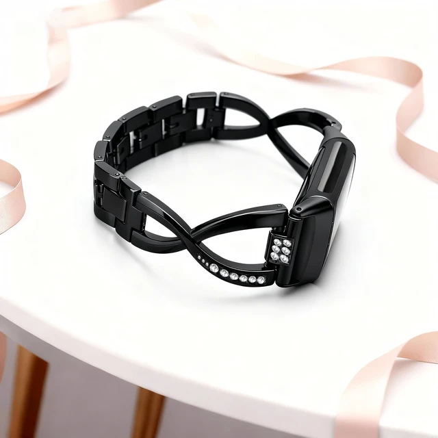 Alt view image 5 of 7 - Dressy Bling Bands Compatible with Fitbit Charge 6/5 Women Stainless Steel Replacement Wristbands