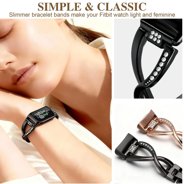 Alt view image 7 of 7 - Dressy Bling Bands Compatible with Fitbit Charge 6/5 Women Stainless Steel Replacement Wristbands
