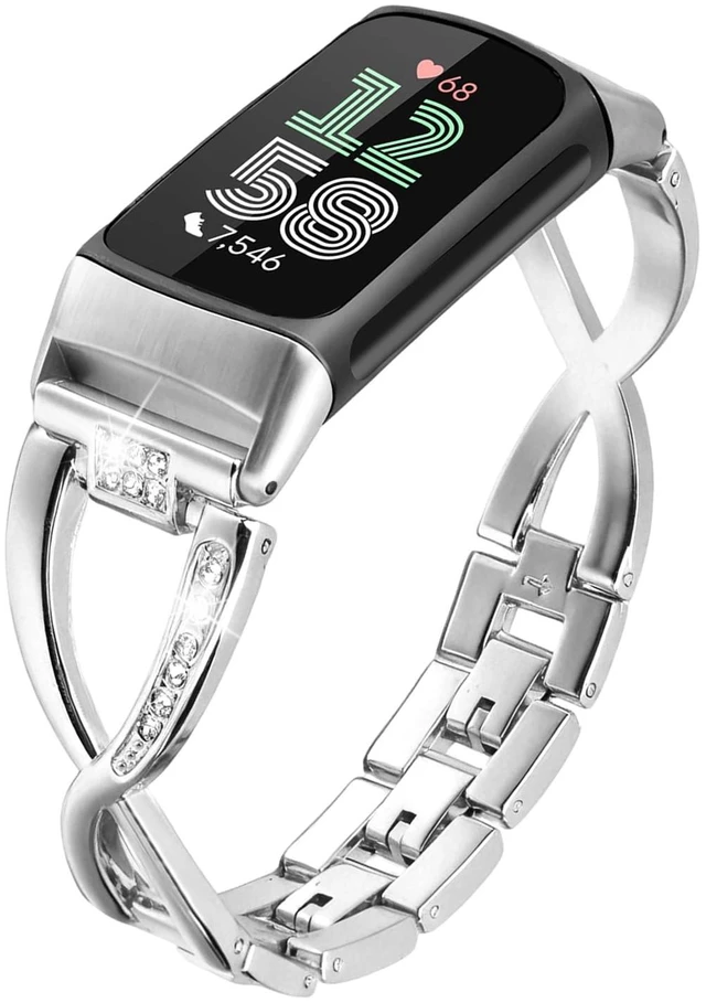 Main image of Dressy Bling Bands Compatible with Fitbit Charge 6/5 Women Stainless Steel Replacement Wristbands