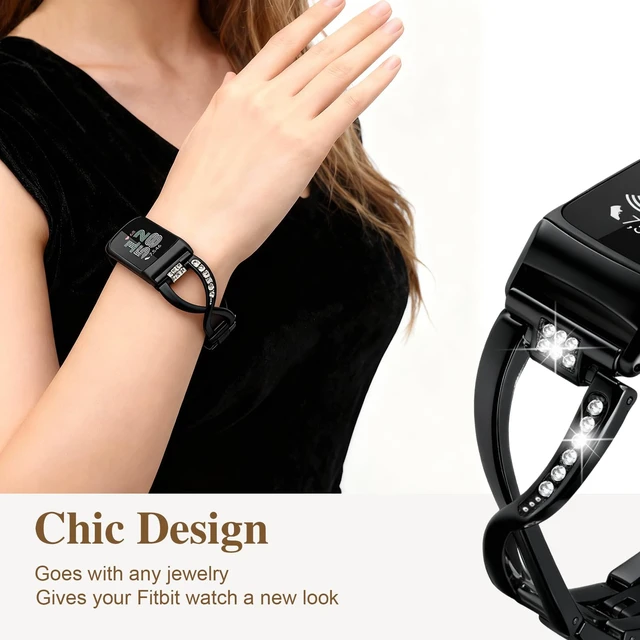Alt view image 6 of 7 - Dressy Bling Bands Compatible with Fitbit Charge 6/5 Women Stainless Steel Replacement Wristbands