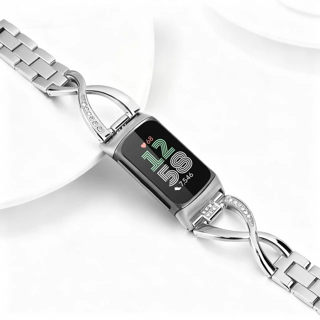 Alt view image 3 of 7 - Dressy Bling Bands Compatible with Fitbit Charge 6/5 Women Stainless Steel Replacement Wristbands