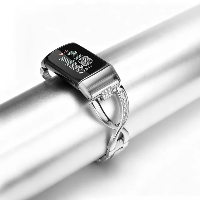 Alt view image 4 of 7 - Dressy Bling Bands Compatible with Fitbit Charge 6/5 Women Stainless Steel Replacement Wristbands