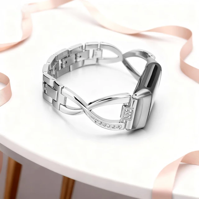 Alt view image 5 of 7 - Dressy Bling Bands Compatible with Fitbit Charge 6/5 Women Stainless Steel Replacement Wristbands