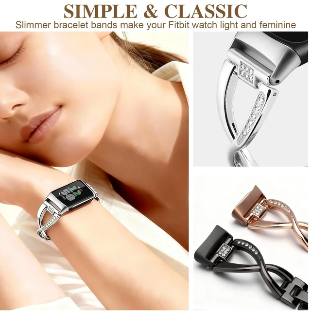 Alt view image 7 of 7 - Dressy Bling Bands Compatible with Fitbit Charge 6/5 Women Stainless Steel Replacement Wristbands