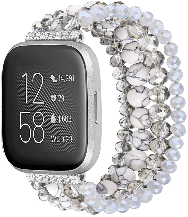 Main image of Bracelet Compatible with Fitbit Versa 2 Bands/1/Lite/Special Edition for Women, Handmade Beaded Elastic Replacement Wristband for Fitbit Versa 2/1/Lite/Special Edition Smartwatch