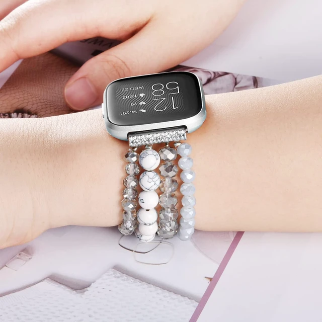Alt view image 4 of 6 - Bracelet Compatible with Fitbit Versa 2 Bands/1/Lite/Special Edition for Women, Handmade Beaded Elastic Replacement Wristband for Fitbit Versa 2/1/Lite/Special Edition Smartwatch