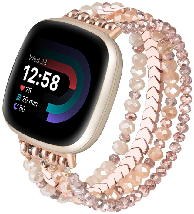Main image of Bracelet Compatible with Fitbit Versa 4 Bands/3/Sense/Sense 2 for Women, Handmade Beaded Elastic Replacement Wristband for Fitbit Versa 4/3/Sense/Sense 2 Smartwatch