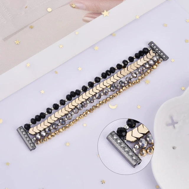 Alt view image 5 of 7 - Bracelet Compatible with Fitbit Versa 2 Bands/1/Lite/Special Edition for Women, Handmade Beaded Elastic Replacement Wristband for Fitbit Versa 2/1/Lite/Special Edition Smartwatch