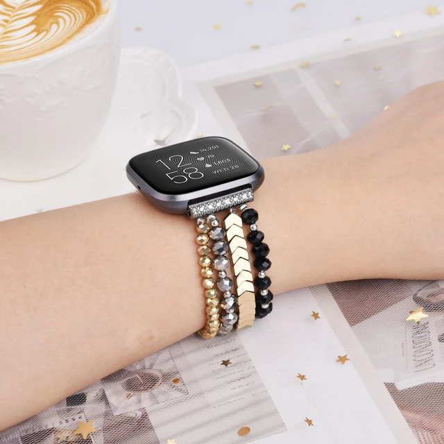 Alt view image 7 of 7 - Bracelet Compatible with Fitbit Versa 2 Bands/1/Lite/Special Edition for Women, Handmade Beaded Elastic Replacement Wristband for Fitbit Versa 2/1/Lite/Special Edition Smartwatch