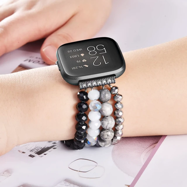 Alt view image 4 of 7 - Bracelet Compatible with Fitbit Versa 2 Bands/1/Lite/Special Edition for Women, Handmade Beaded Elastic Replacement Wristband for Fitbit Versa 2/1/Lite/Special Edition Smartwatch