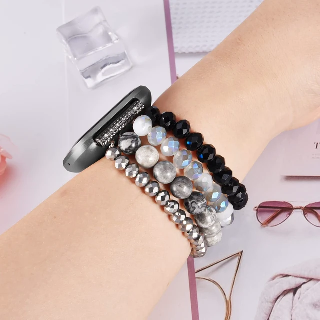 Alt view image 5 of 7 - Bracelet Compatible with Fitbit Versa 2 Bands/1/Lite/Special Edition for Women, Handmade Beaded Elastic Replacement Wristband for Fitbit Versa 2/1/Lite/Special Edition Smartwatch