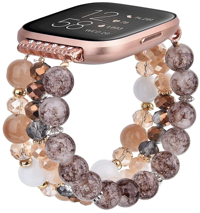 Main image of Bracelet Compatible with Fitbit Versa 2 Bands/1/Lite/Special Edition for Women, Handmade Beaded Elastic Replacement Wristband for Fitbit Versa 2/1/Lite/Special Edition Smartwatch