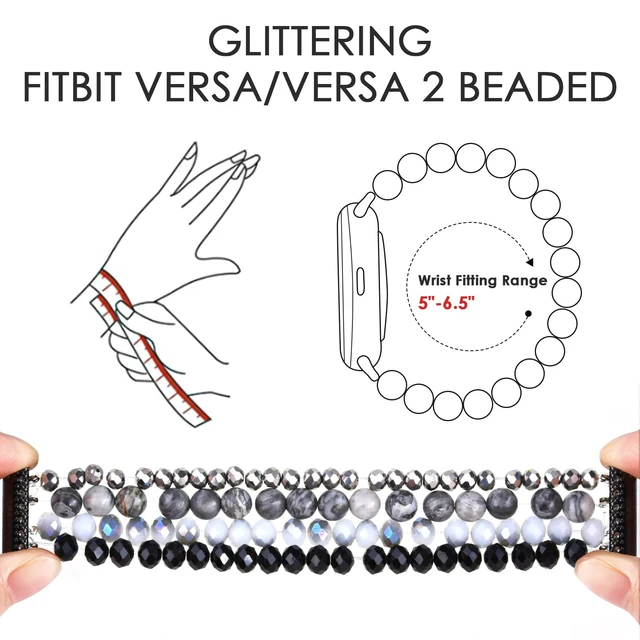 Alt view image 7 of 7 - Bracelet Compatible with Fitbit Versa 2 Bands/1/Lite/Special Edition for Women, Handmade Beaded Elastic Replacement Wristband for Fitbit Versa 2/1/Lite/Special Edition Smartwatch