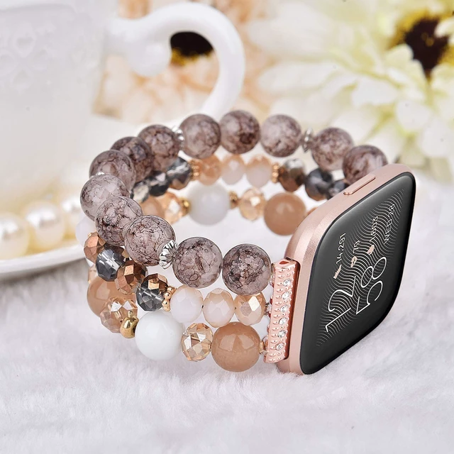 Alt view image 3 of 6 - Bracelet Compatible with Fitbit Versa 2 Bands/1/Lite/Special Edition for Women, Handmade Beaded Elastic Replacement Wristband for Fitbit Versa 2/1/Lite/Special Edition Smartwatch