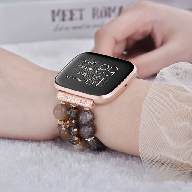 Alt view image 5 of 6 - Bracelet Compatible with Fitbit Versa 2 Bands/1/Lite/Special Edition for Women, Handmade Beaded Elastic Replacement Wristband for Fitbit Versa 2/1/Lite/Special Edition Smartwatch