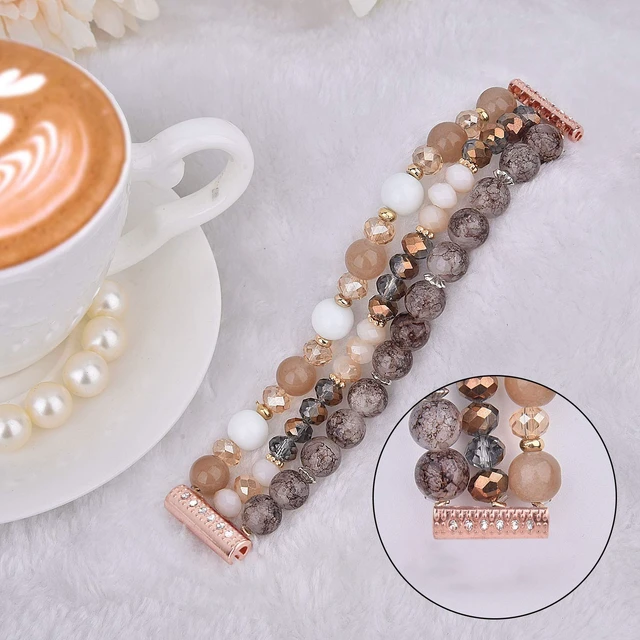 Alt view image 4 of 6 - Bracelet Compatible with Fitbit Versa 2 Bands/1/Lite/Special Edition for Women, Handmade Beaded Elastic Replacement Wristband for Fitbit Versa 2/1/Lite/Special Edition Smartwatch
