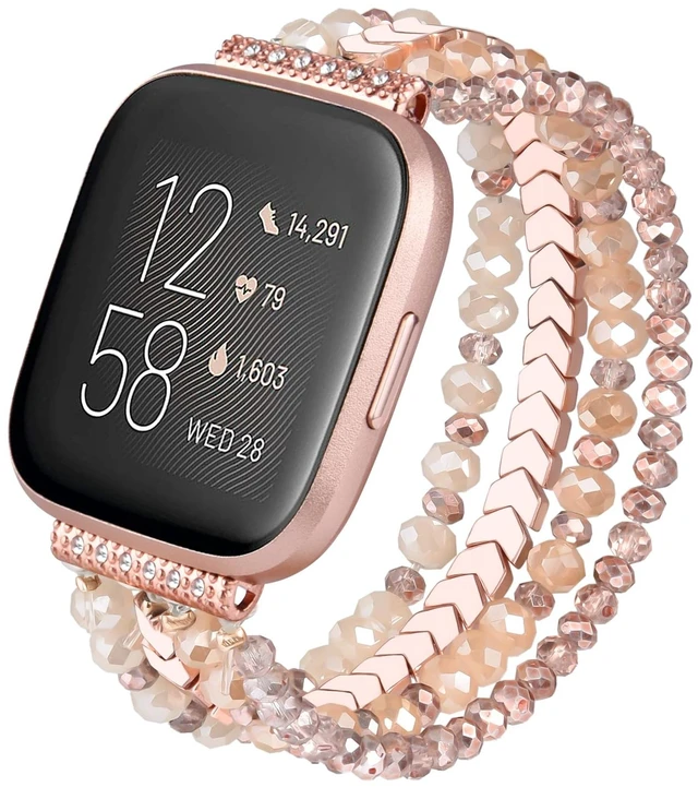 Main image of Bracelet Compatible with Fitbit Versa 2 Bands/1/Lite/Special Edition for Women, Handmade Beaded Elastic Replacement Wristband for Fitbit Versa 2/1/Lite/Special Edition Smartwatch